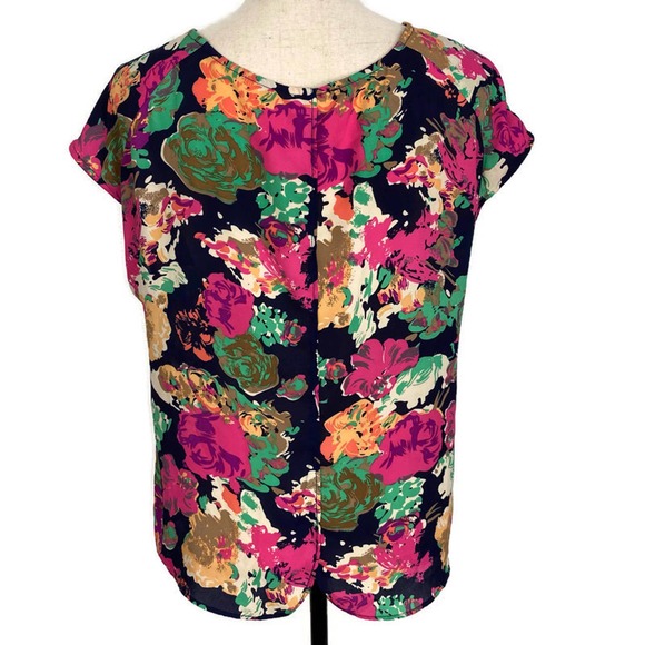 Lucy & Laurel Floral Blouse Cap Sleeve Crewneck Short Sleeve Top Womens Sz Small - Picture 4 of 11